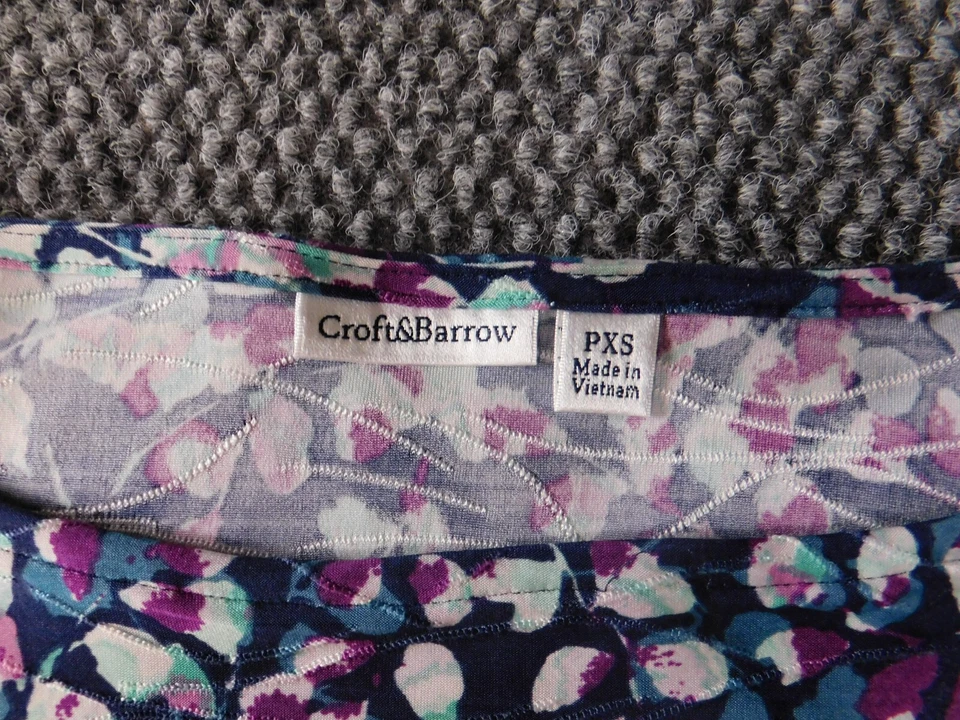 Blusa Croft & Barrow Mujer PXS Petites Azul Floral Gráfico Elástico Poliéster Foto 4 de 4