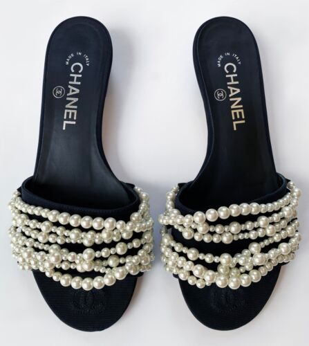 chanel black wedge sandals