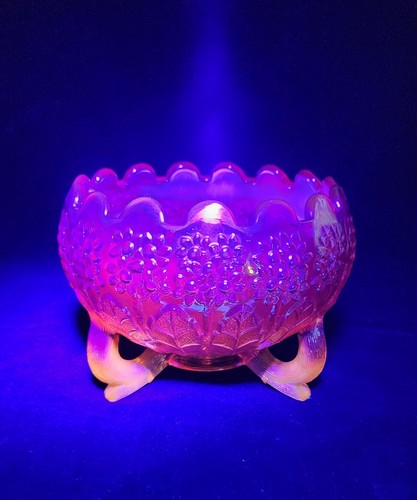 Fenton VTG Flowers Iridescent Red Amberina Carnival Glass Orange Tree Rose Bowl - Picture 7 of 19