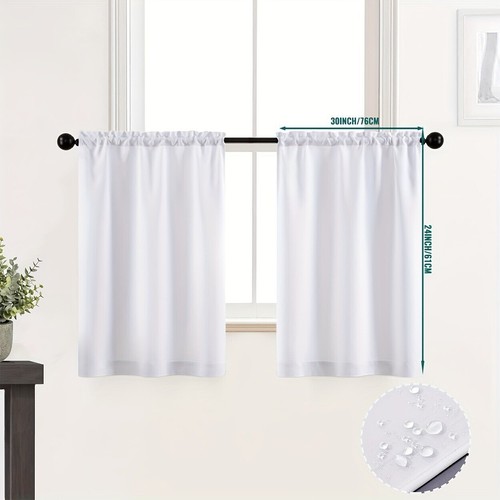 2 Panel Privacy Blackout Short Curtains Cafe Tiers Kitchen Waterproof Rod Pocket - Picture 27 of 47