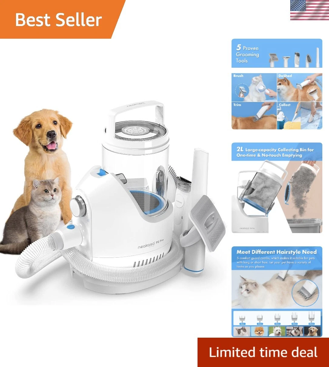 by neabot Dog Grooming Kit, Dog Clippers Vacuum Suction 99% Hair, Pet Groomin...