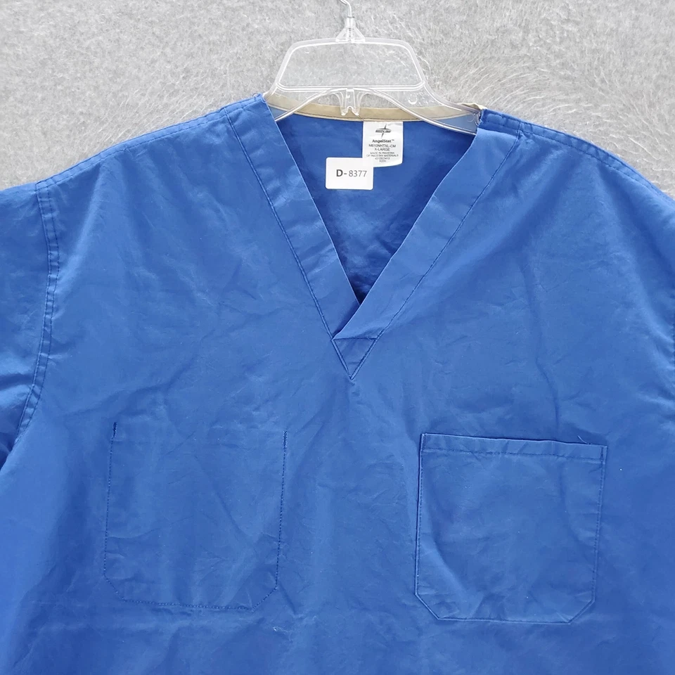 Blusa Médica Medline para Hombres XL Azul Bolsillos Manga Corta Cuello en V AngelStat LEER Foto 2 de 4