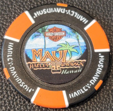 MAUI HD ~ HAWAII (Black/Orange Full Color) Harley Davidson Poker Chip