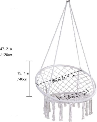 Hammock Swing Chair Hanging Rope Chair Cotton Rope Outdoor Indoor with Cushion - Picture 2 of 16