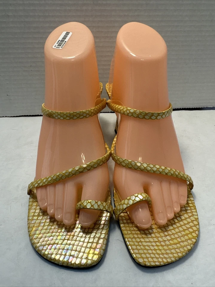 Nine West Ankle Strap Heels Size 8M Yellow Pointed Toe SnakeSkin Pumps OB-1 - Image 2 of 4