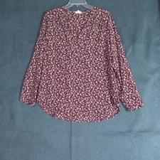 Anthopologie Pleione Top Blouse Women Large Burgundy Floral Boho Peasant Cottage