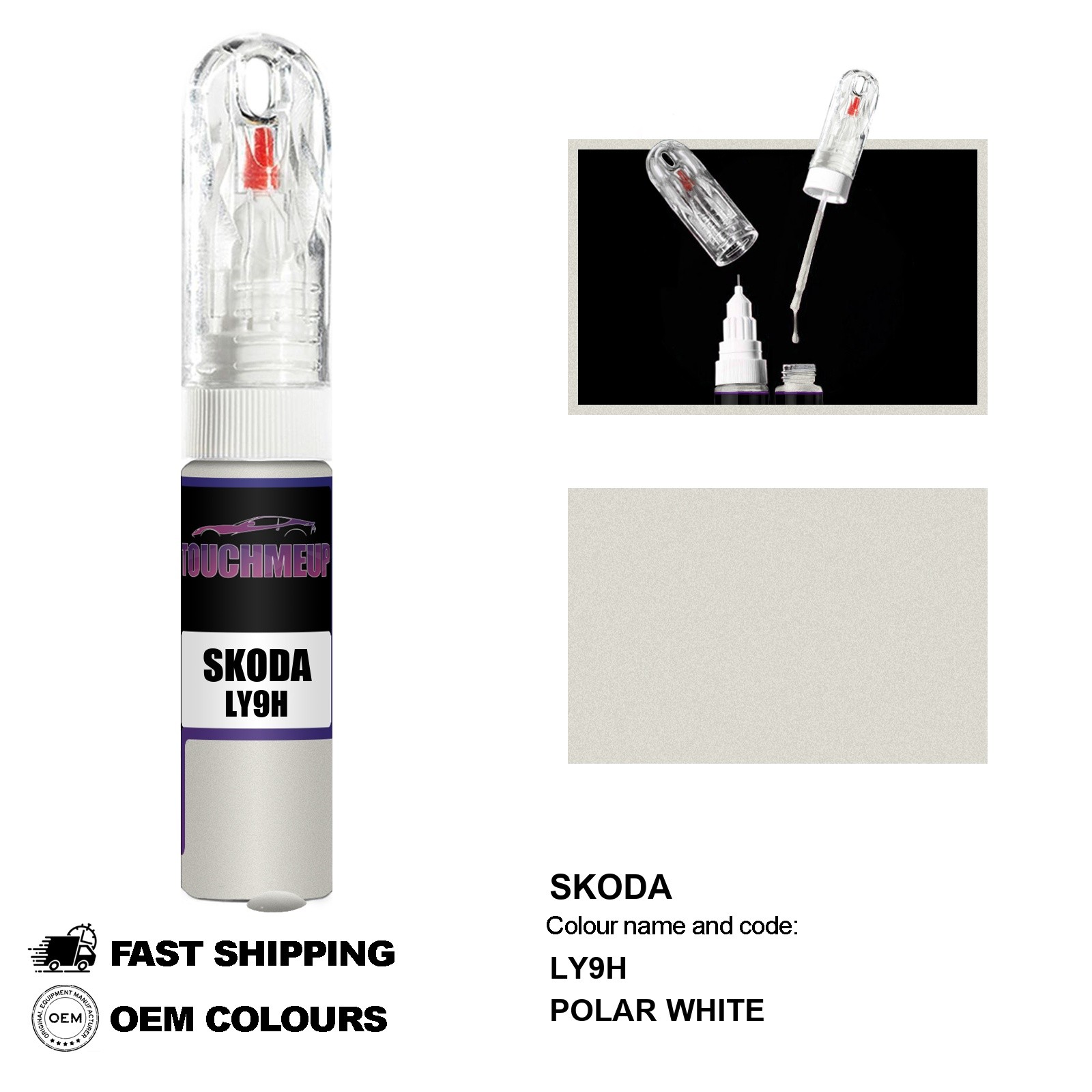 PARA SKODA POLAR BLANCO LY9H Retoque Pintura Pluma Cepillo Fix Kit Scratch...
