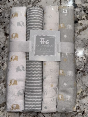 Cribmates Baby Receiving Nursing Blankets Set of 4 Flannel Gray Elephant 28x28