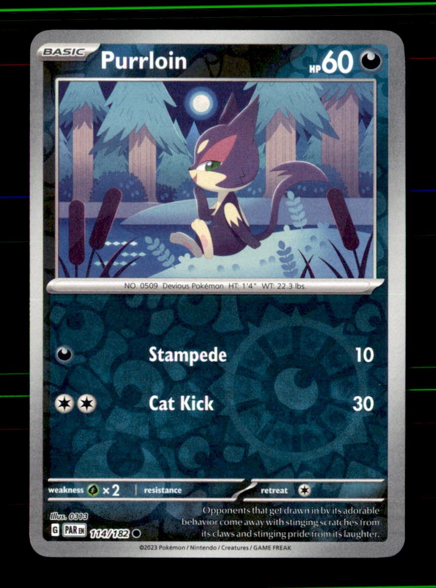 Purrloin 114/182 Common Paradox Rift Pokemon Reverse Holo Near Mint