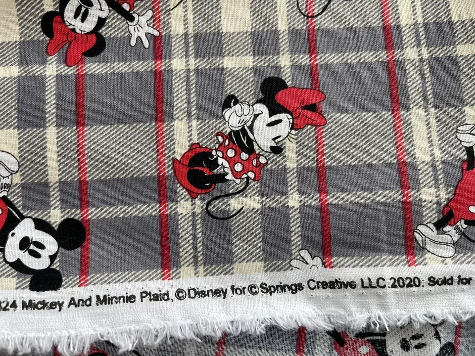 Tina Scrap 13.5"x43" Disney Mickey & Minnie Mouse Plaid Red Gray Cotton Fabric - Image 3 of 3
