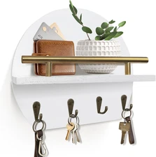 Key Holder Wall Mount Mail Organizer with Shelf & 4 Hooks, Semicircle Decorative