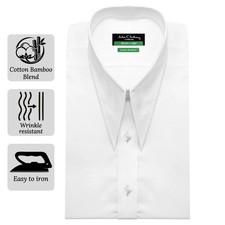 Men's White Retro Spearpoint Collar Shirt Cotton Bamboo Blend Wrinkle Resistant
