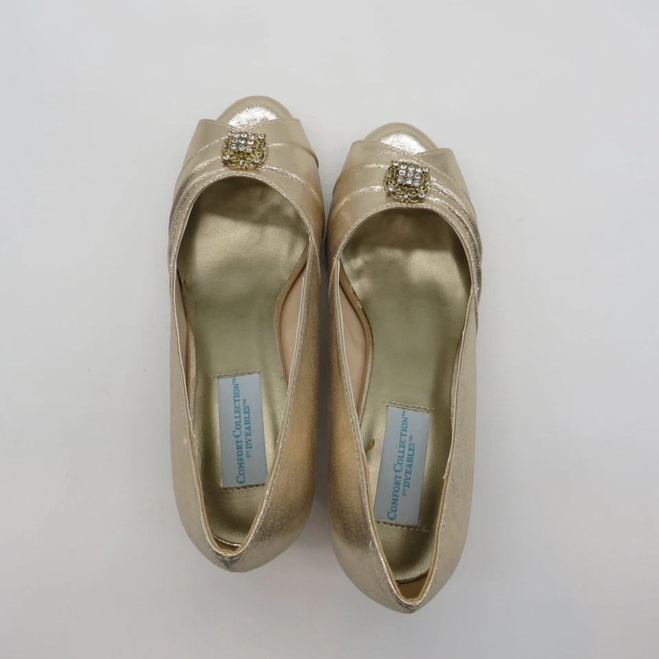 Dyeables Champagne Peep-Toe 2.5 Inch Heel Shoes Rhinestone 9.5 NEW - Image 4 of 4