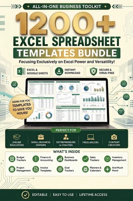 Excel Spreadsheet Templates Bundle | Budget Invoice Finance Planner 1200+ 2026✅ - Image 1 of 4