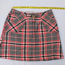 Vintage 70s Red Black Plaid Skirt Buckle Flat 14w17l Zip