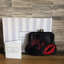 LULU GUINNESS SATIN ‘WITH LOVE’ LIPS COIN PURSE IN BLACK BRAND NEW BOXED/TAGS