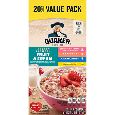 Quaker Instant oatmeal fruit & cream Variety Pack   20 Packets