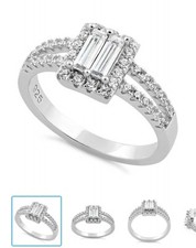 Sterling Silver Baguette CZRing-7, Center Stone Size 6mm X2mm, Band Width 3.2mm