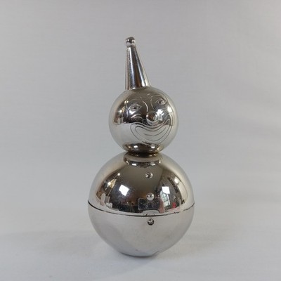 Vintage Raimond Weighted Roly Poly Clown Piggy Bank Silver Tone Metal Still Bank
