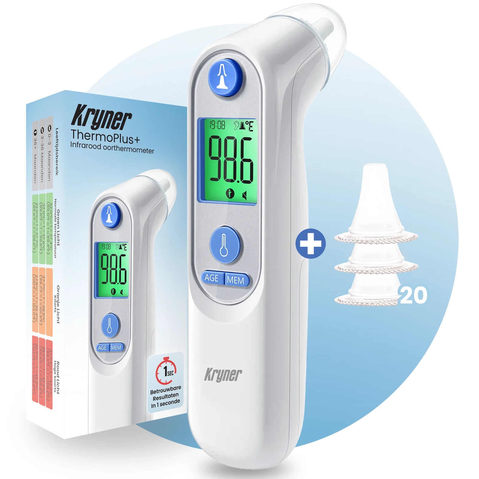 Kryner® ThermoPlus - Oorthermometer - Koortsthermometer - Thermometer