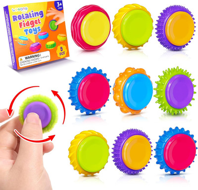 Fidget Sensory Toys for Kids: 9 Pack Quiet Textured Finger Spinner Toys - Sensor