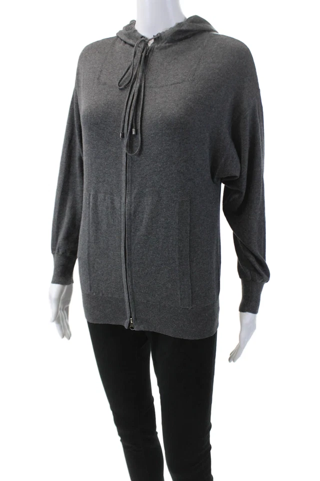 Haute Hippie Women's Hood Long Sleeves Full Zip Sweatshirt Gray Size XS - Image 2 of 4