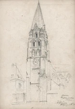 Thomas Henry Watson (1839-1913) Pencil Drawing - Saint-Germain Auxerre France