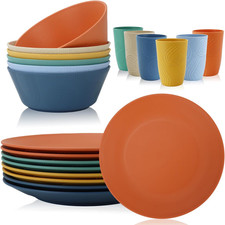 20 Pcs Unbreakable Wheat Straw Dinnerware Set - Multi Color for Home Camping