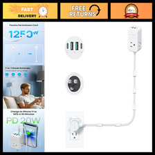360 Rotating Electrical Outlet Extender with 20W USB-C, 3 AC Outlets, 36in Cord