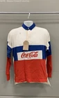 Vintage 1986 Coca-Cola Rugby Polo Shirt Color Block Brass Buckle Sz S
