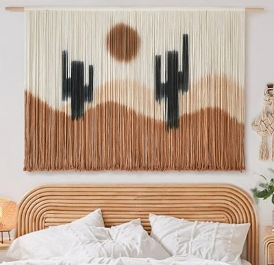 Large Macrame Wall Hanging Decor 57'' W x 35''L x 59''W, BlackBrown 