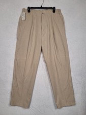 Vintage Dockers Pants Mens 36x30 Tan Pleated Khakis Elastic Waist Cotton 80s