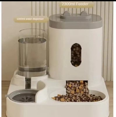 2-in-1 Gravity Pet Feeder & Water Dispenser Set, Non-Spill, 2 Bowls White/Gray