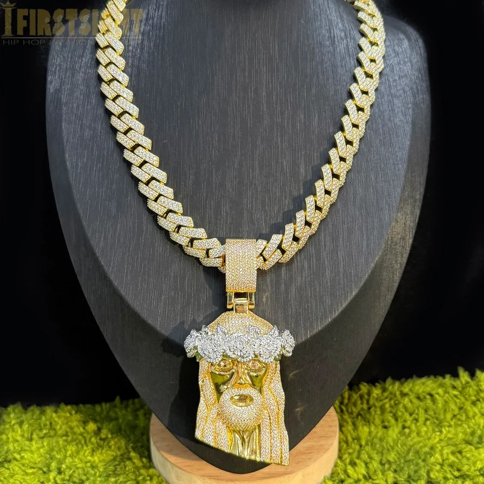 5AAA+ CIRCONITA CÚBICA Hop Hip Ice Out Bling PIEZA DE JESÚS Colgantes Collares con Cadena Cubana Foto 4 de 4