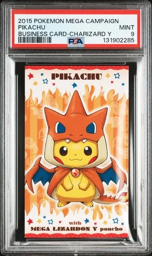 2015 POKEMON JPN STRONG CUTE PIKACHU MEGA CAMPAIGN BUSINESS CARDS PIKACHU PSA 9