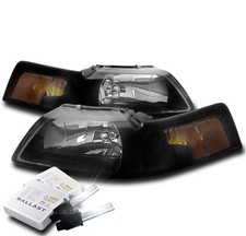 For Ford 1999-2004 Mustang Black Crystal Replacement Headlights Lamp 6000k Hid