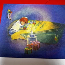 Vintage Christmas Greeting Card Mouse Sleeping in Crayola Crayon Box HALLMRK New