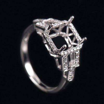 Women Engagement Ring Semi Mounting Lab Diamond Emerald Cut 8×8mm 10K White Gold