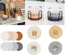 8Pc Cotton Woven Coasters w/ Meal Holder High-Temperature Resistant Cup Coaster