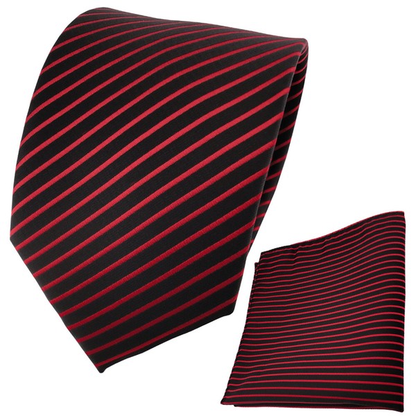 SchöNe Tigertie Krawatte + Einstecktuch In Rot Signalrot Schwarz Gestreift-image