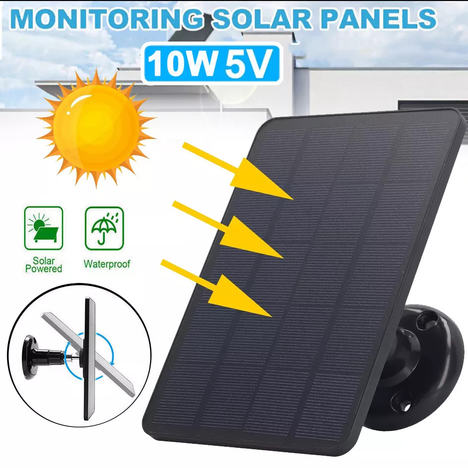 Panel Solar 10W 5V 360° USB+Tipo-C Impermeable para Cámara de Vigilancia con Cable de 3m