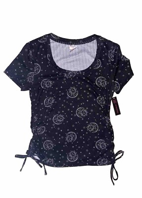 NWT No Boundaries Celestial Sun Moon & Stars Ribbed Stretch Top Drawstring Sides