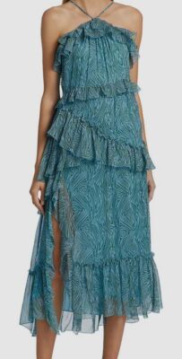 $495 Cinq à Sept Women's Blue Ruffle Chiffon Dress Size 4