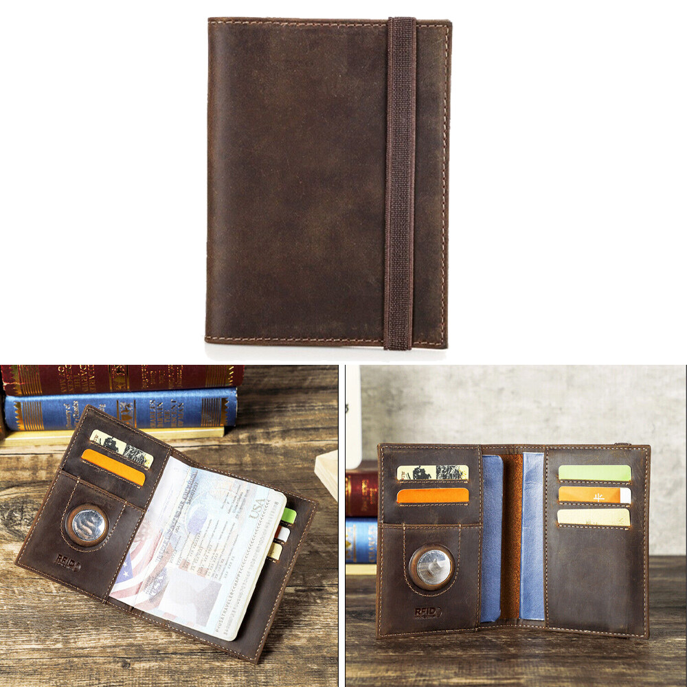 New Leather RFID Blocking Passport Wallet with Airtag Slot and 5 Card Pockets for Travel-image