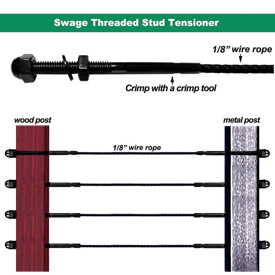 1/8 Black Cable Railing Hardware,Cable Railing System Kit,Stud