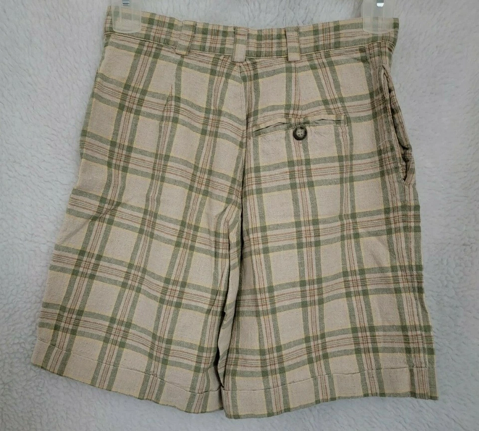 Pantalones cortos informales de esquina para mujer talla 10 verde marrón amarillo lino a cuadros Foto 4 de 4