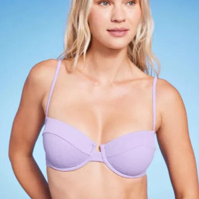 Women's Ribbed Underwire Bikini Top Shade & Shore Lavender Size 34B