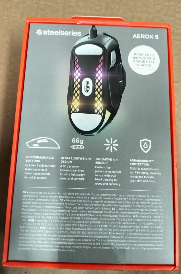 SteelSeries Aerox 5 Mouse ergonomic right-handed optical 9 buttons 62401 - Image 2 of 3