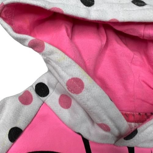 Disney Minnie Mouse Bow & Ear Hoodie Sweatshirt Polka Dot Sleeve FLAW Girls 5/6 - Picture 4 of 9