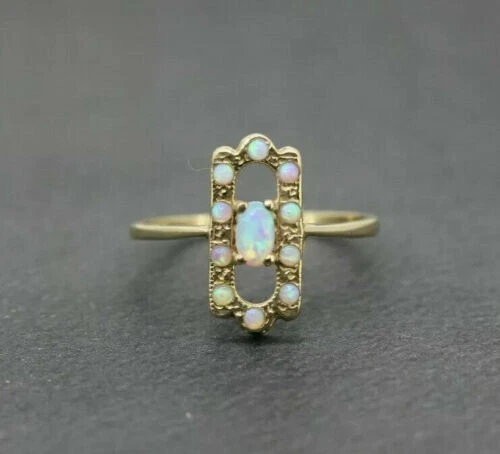 2CT Oval Cut Lab-Created Opals Vintage Wedding Women Ring 14K Yellow Gold Finish